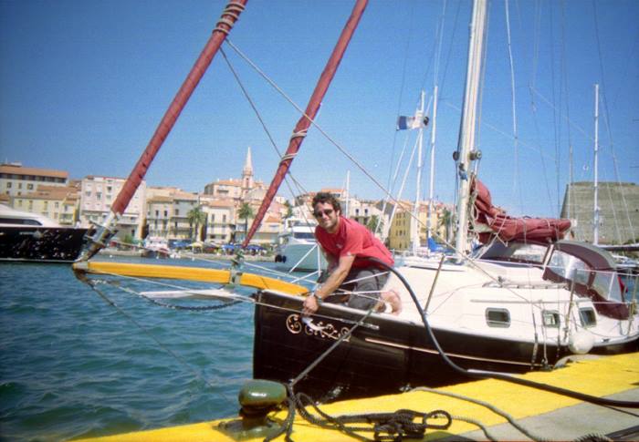 Flicka Caraway with author Angus Beare in Calvi, Corsica