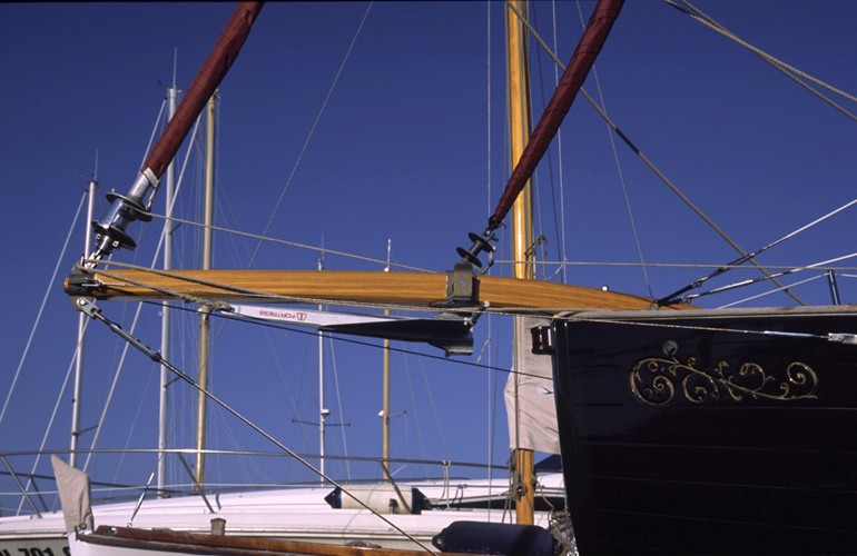 new Flicka bowsprit installed with bronze roller from Classic Marine