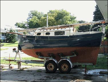 s/v Tortuga Azul on her trailer @ Nebraska