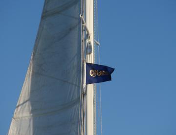 All Flicka burgees flying in Japan have the scrollwork in gold against the dark blue background.